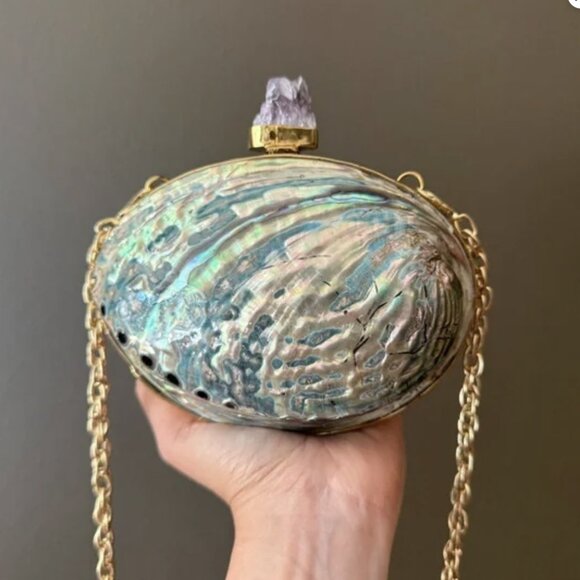 Iridescent Abalone Shell Clutch with Raw Crystal Closure | Natural - Picture 1 of 2